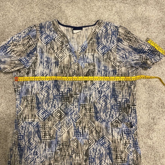 Tafford Blue Grey Aztec‎ Print Medium Scrub Top Poly Cotton Pre-owned - Picture 6 of 7